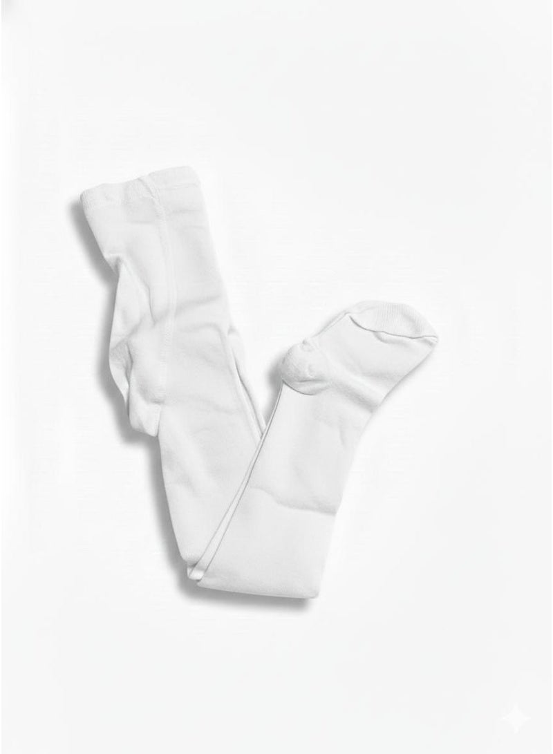 Camp Tights for Girls  – White Soft Stretchy Full-Length Stockings f - Image 1